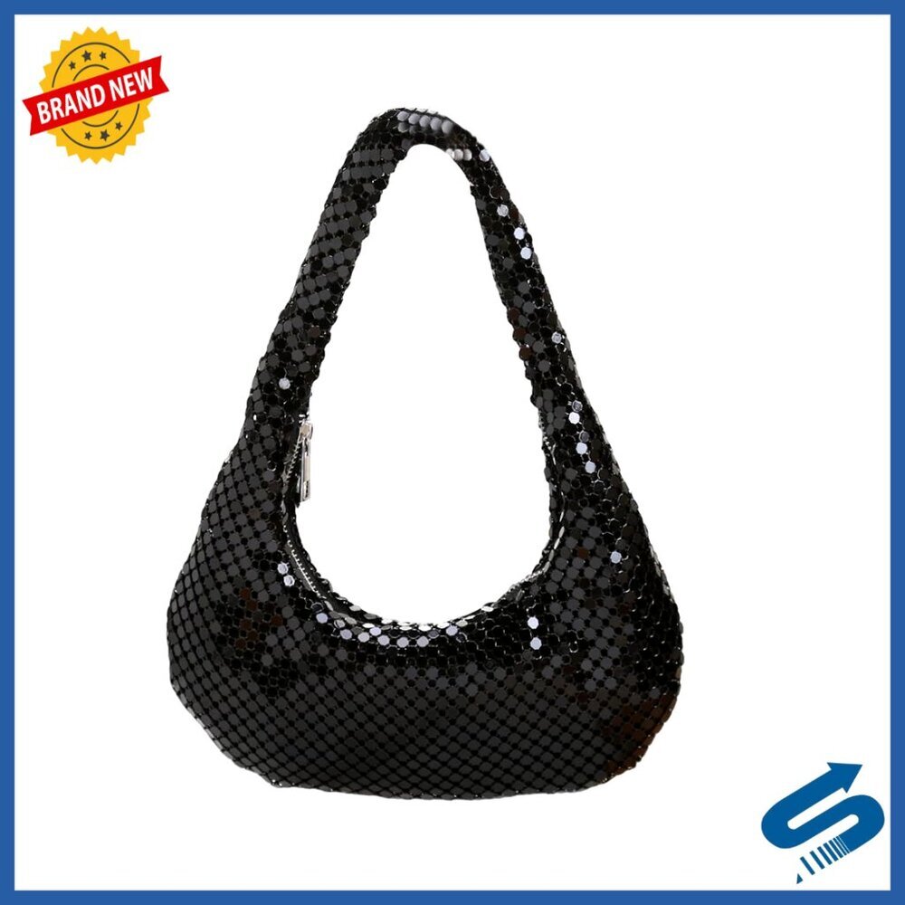 Metallic Evening Hobo Bag Shiny Moon Shape Shoulder Purse Chic Party